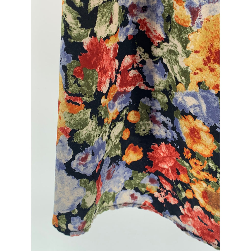 COINCIDENCE & CHANCE Women's Black Floral Surplice Neck Knee Length Dress SZ S