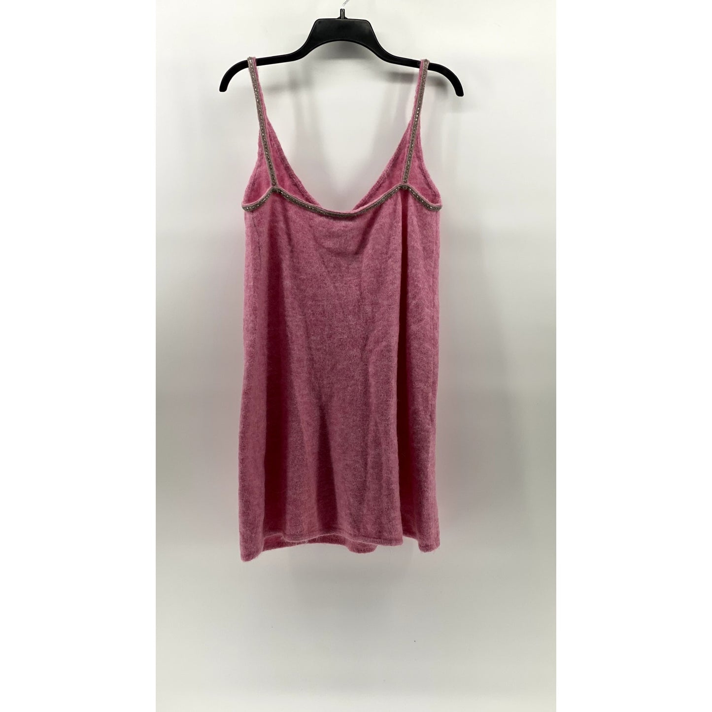 ZARA Women's Pink V-Neck Alpaca-Wool Blend Embellished A-Line Mini Dress SZ L