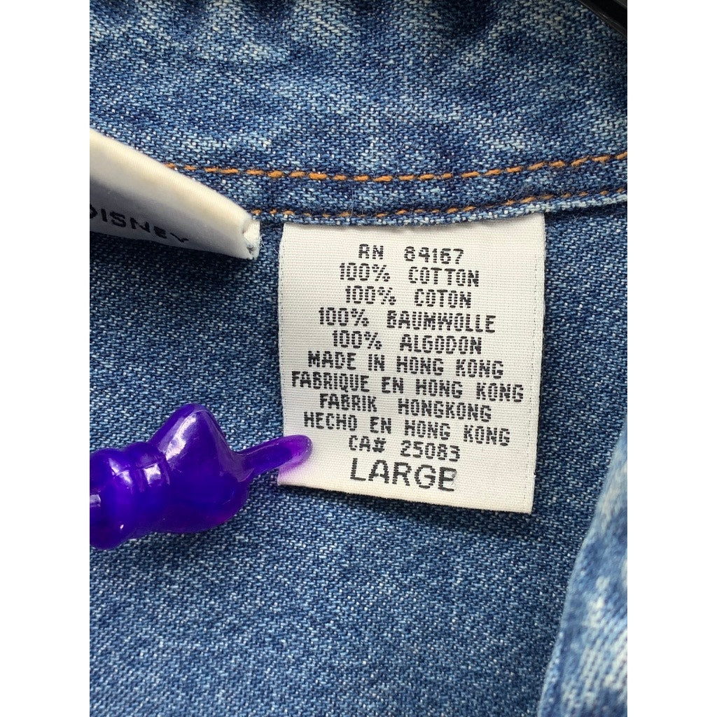 DISNEY Women's Vintage Blue Denim Embroidered Pooh & Friends Shirt Jacket SZ L