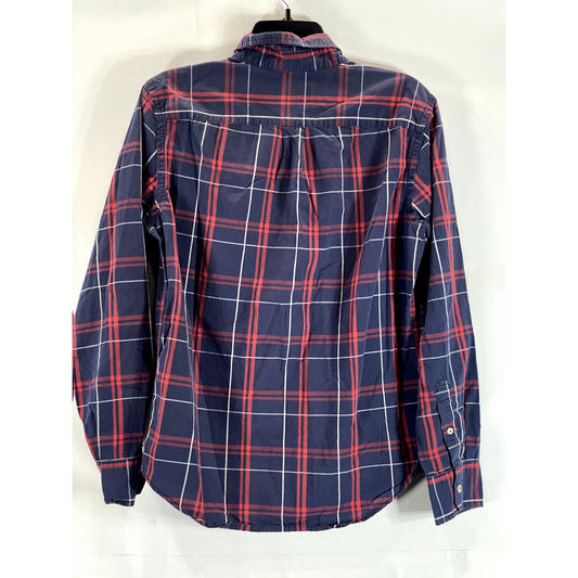 AMERICAN EAGLE OUTFITTERS Men's Navy/Red Plaid Prep-Fit Button-Up Shirt SZ S