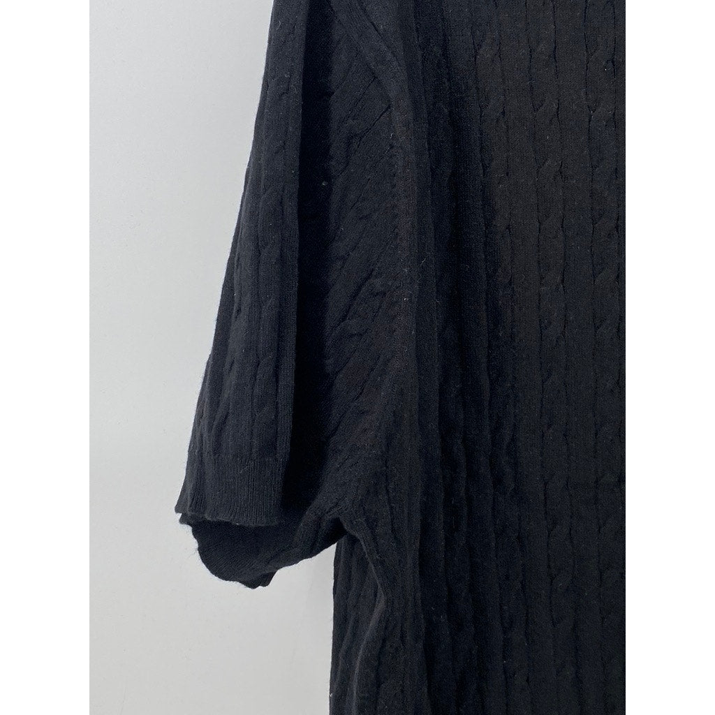 LANDMUSEUM Men's Black Cable Knit Crewneck Short Sleeve Shirt SZ L