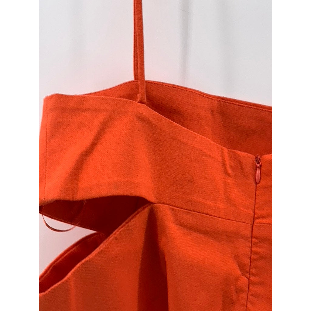 ZARA Women's Orange Cutout Spaghetti Strap Straight-Neck Crop Top SZ L