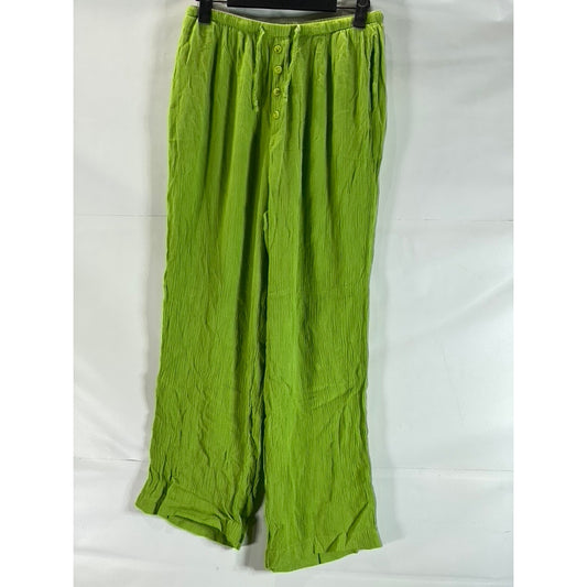 METRO COLLECTION Women's Green Drawstring Straight-Leg Pull-On Crinkle Pant SZ M