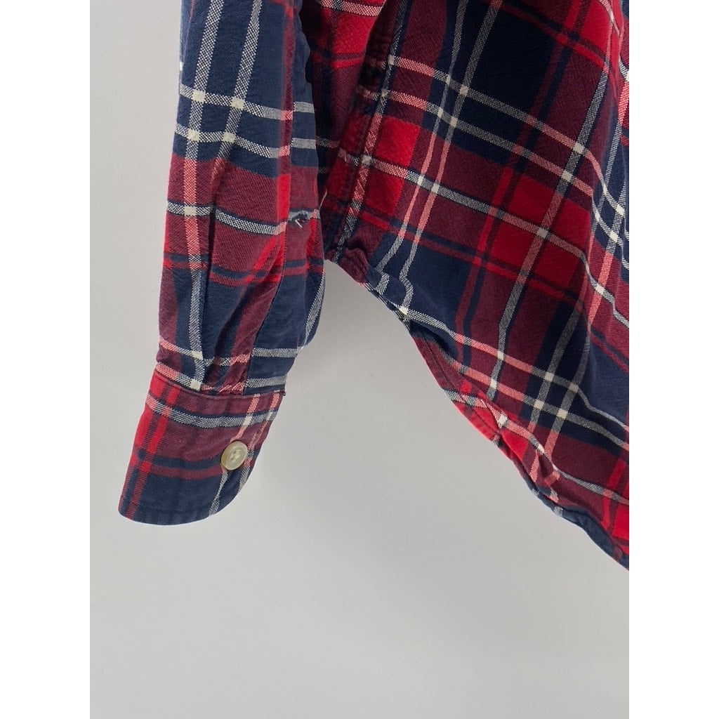 J.CREW Men's Red-Blue Plaid Vintage Oxford Button-Up Long Sleeve Shirt SZ L