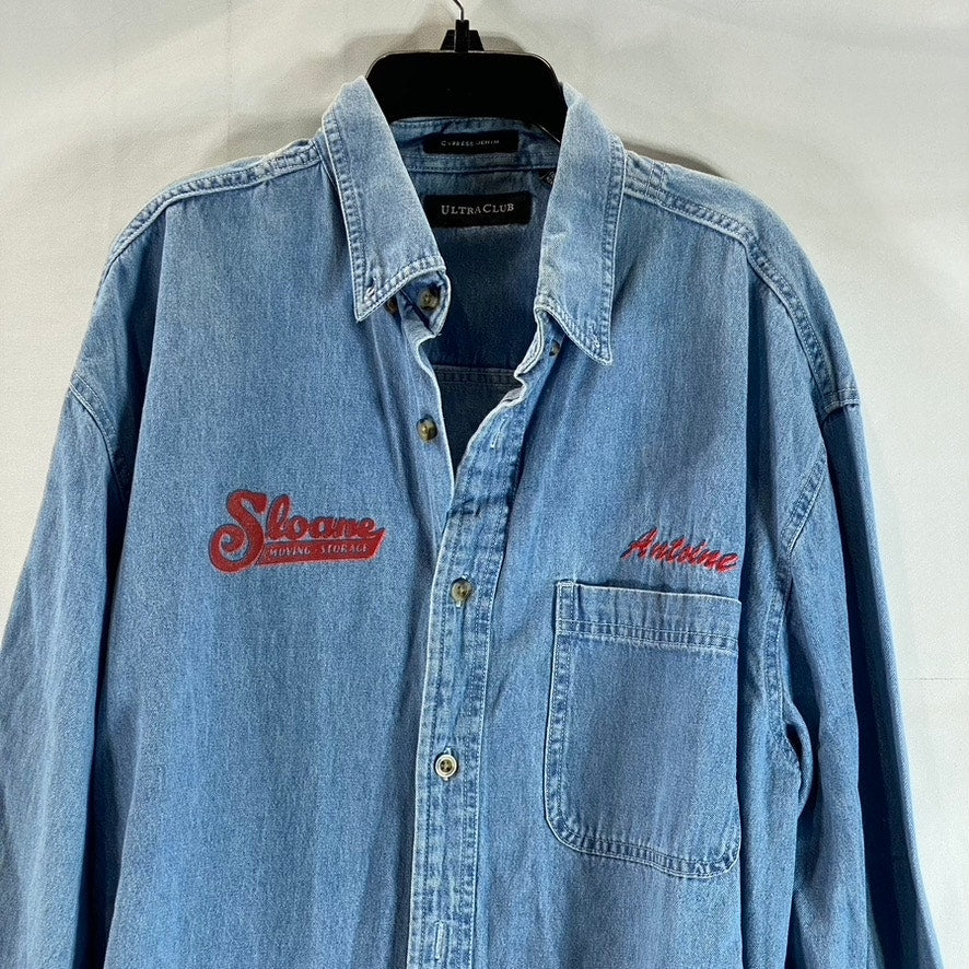 ULTRACLUB Men's Blue Cypress Denim Long Sleeve Button-Up Shirt SZ L