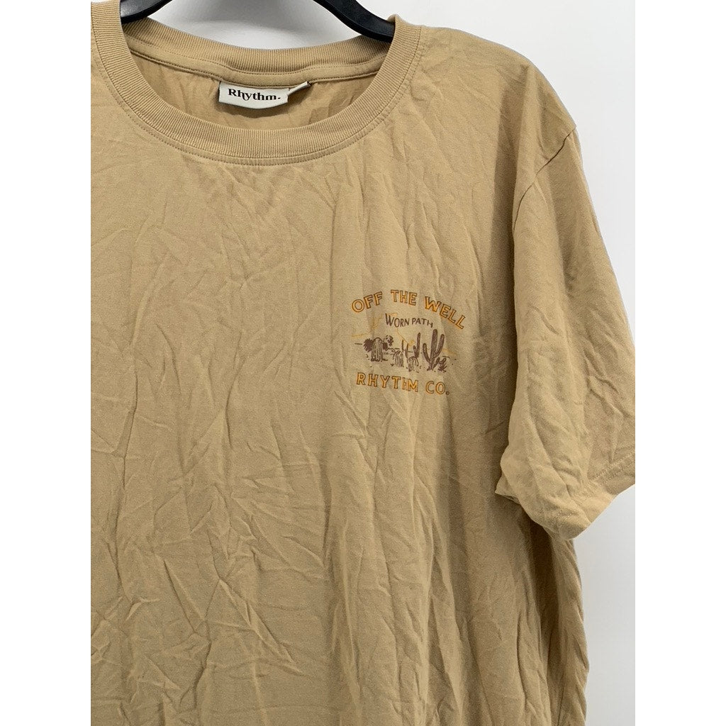 RHYTHM Men's Tan Off The Well Graphic T-Shirt SZ L