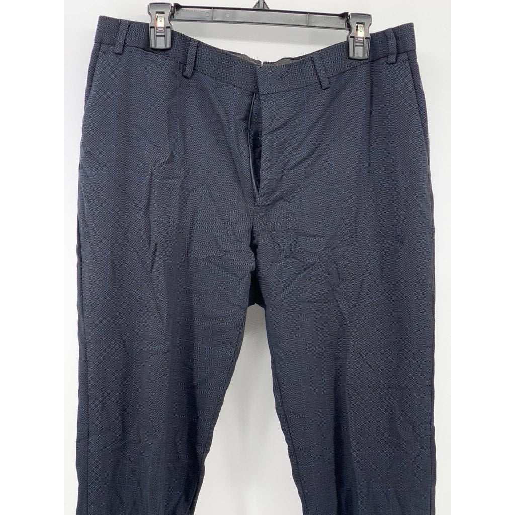 UNBRANDED Men's Blue Textured Windowpane Straight-Leg Regular Fit Pant SZ 36