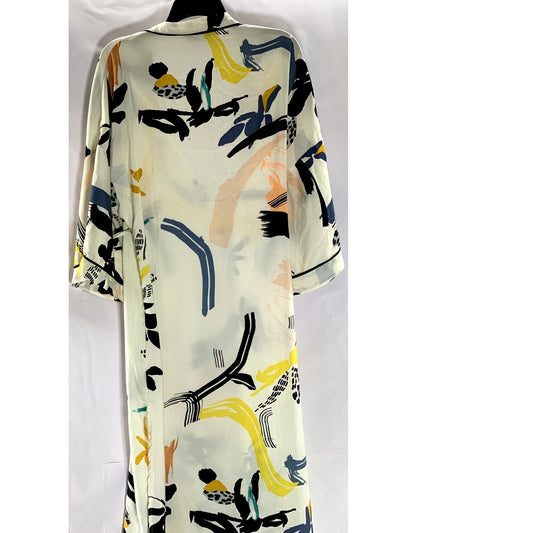 LOVE TO LOUNGE Women's White-Multi Abstract Print Long Sleeve Robe SZ 8/10