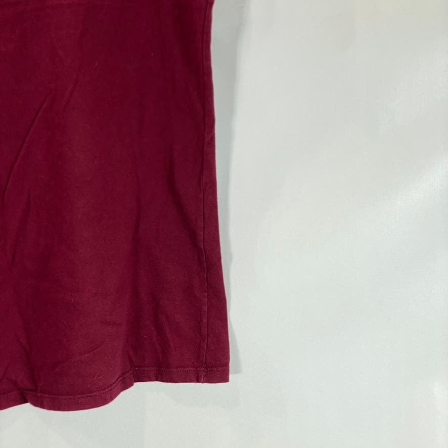 NIKE Women’s Burgundy Scoop-Neck Swoosh Logo Athletic Cut Short Sleeve Top SZ L