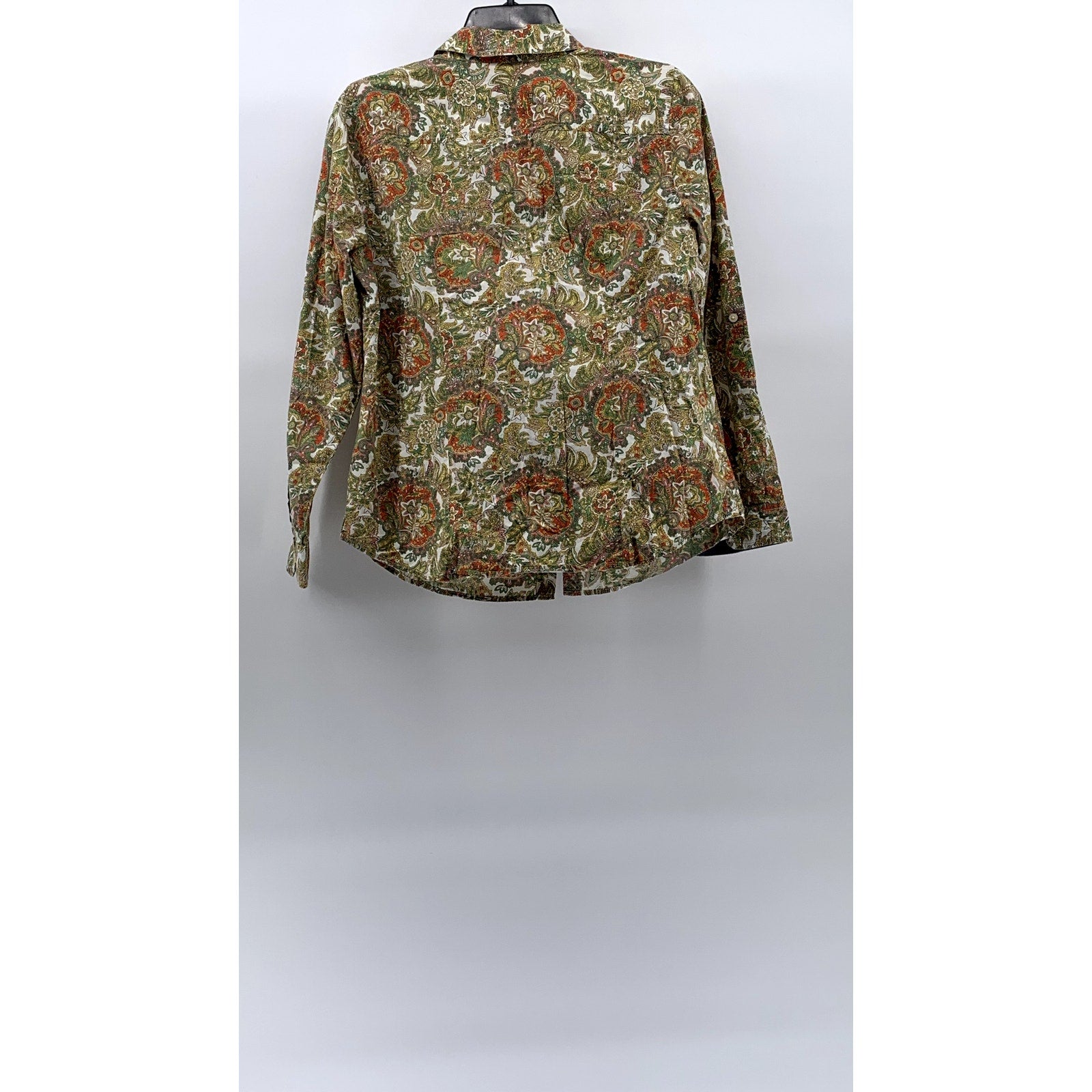 TALBOTS Women’s Petite Tan Multi Floral Print Button-Up Long Sleeve Top SZ 10P