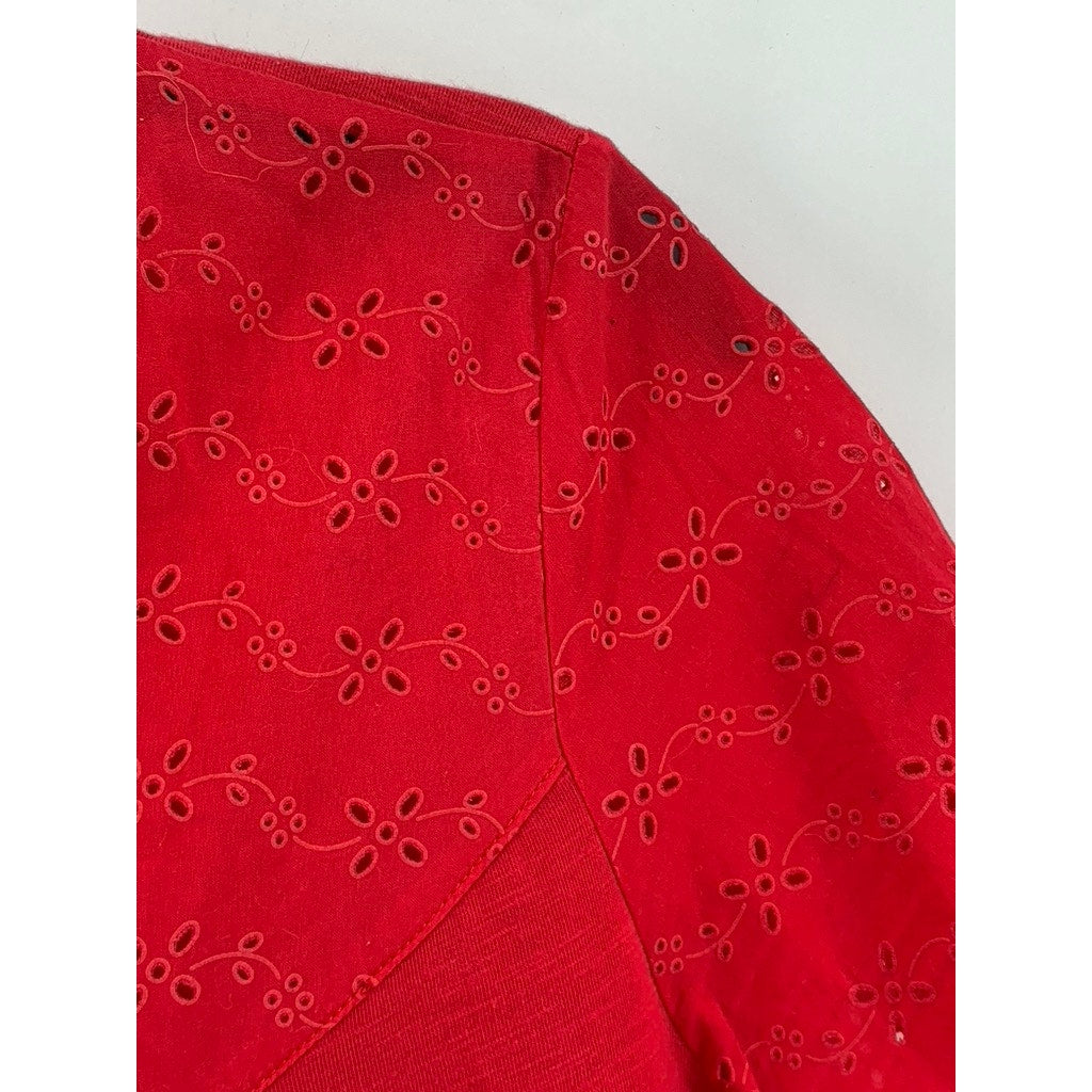 JASON MAXWELL Women's Red Pleated V-Neck Short Sleeve Top SZ L