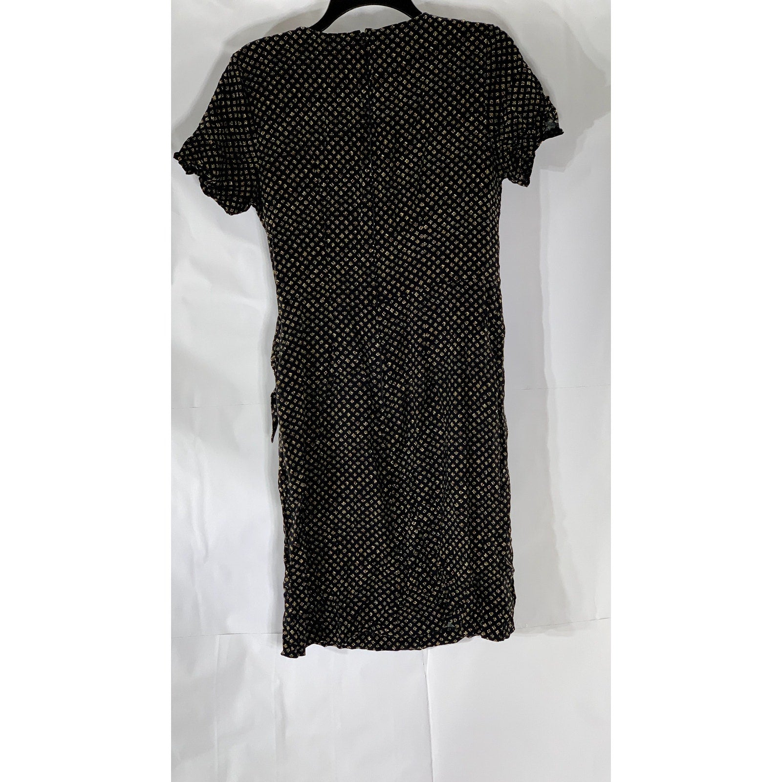 SHERI MARTIN Women's Black Printed Side-Tie Short Sleeve A-Line Dress SZ 12