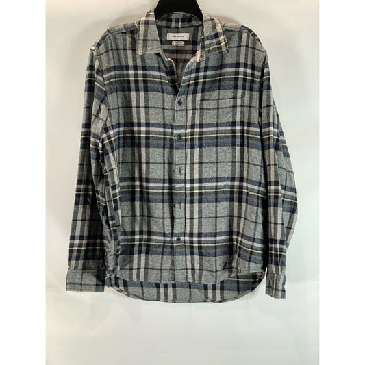 URBAN OUTFITTERS Men's Gray/Blue Plaid Button-Up Long Sleeve Shirt SZ M