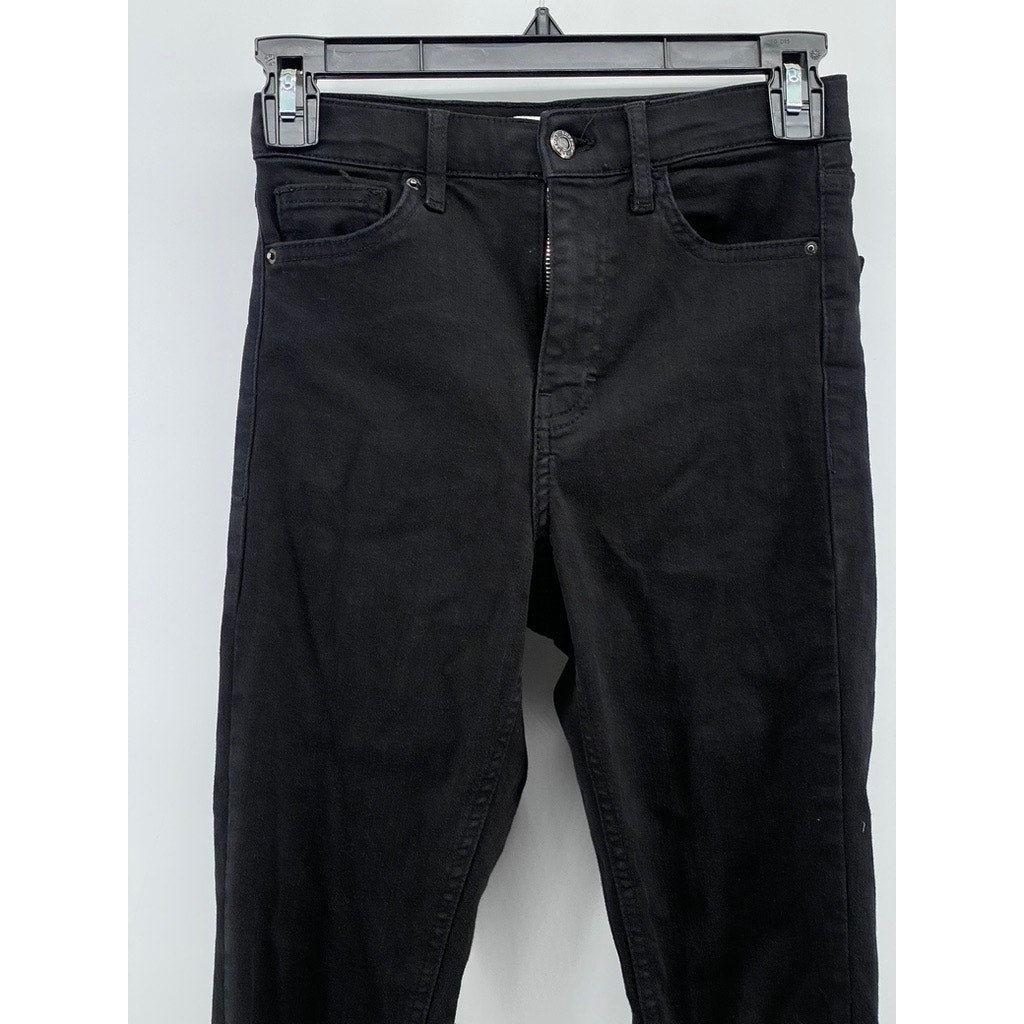 TOPSHOP Women's Black Distressed Jamie Skinny-Leg High-Rise Regular Jeans SZ 25