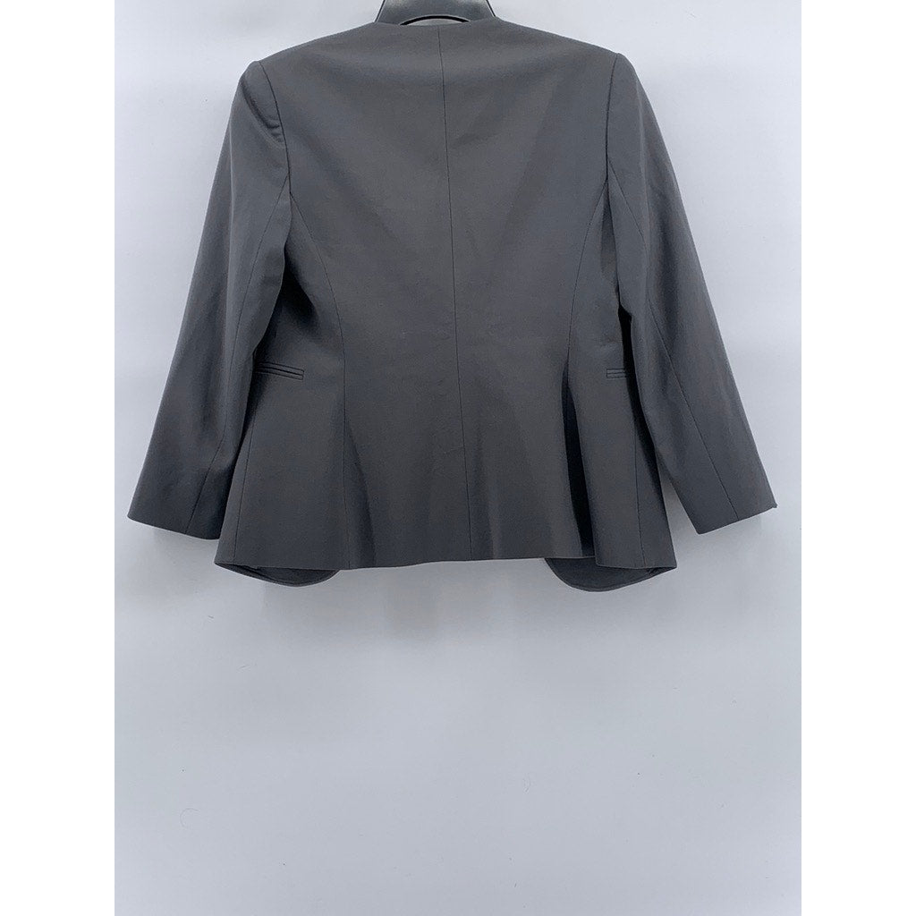 THEORY Women's Dark Gray Open Front Collarless Wool-Blend Lindrayia Blazer SZ 0