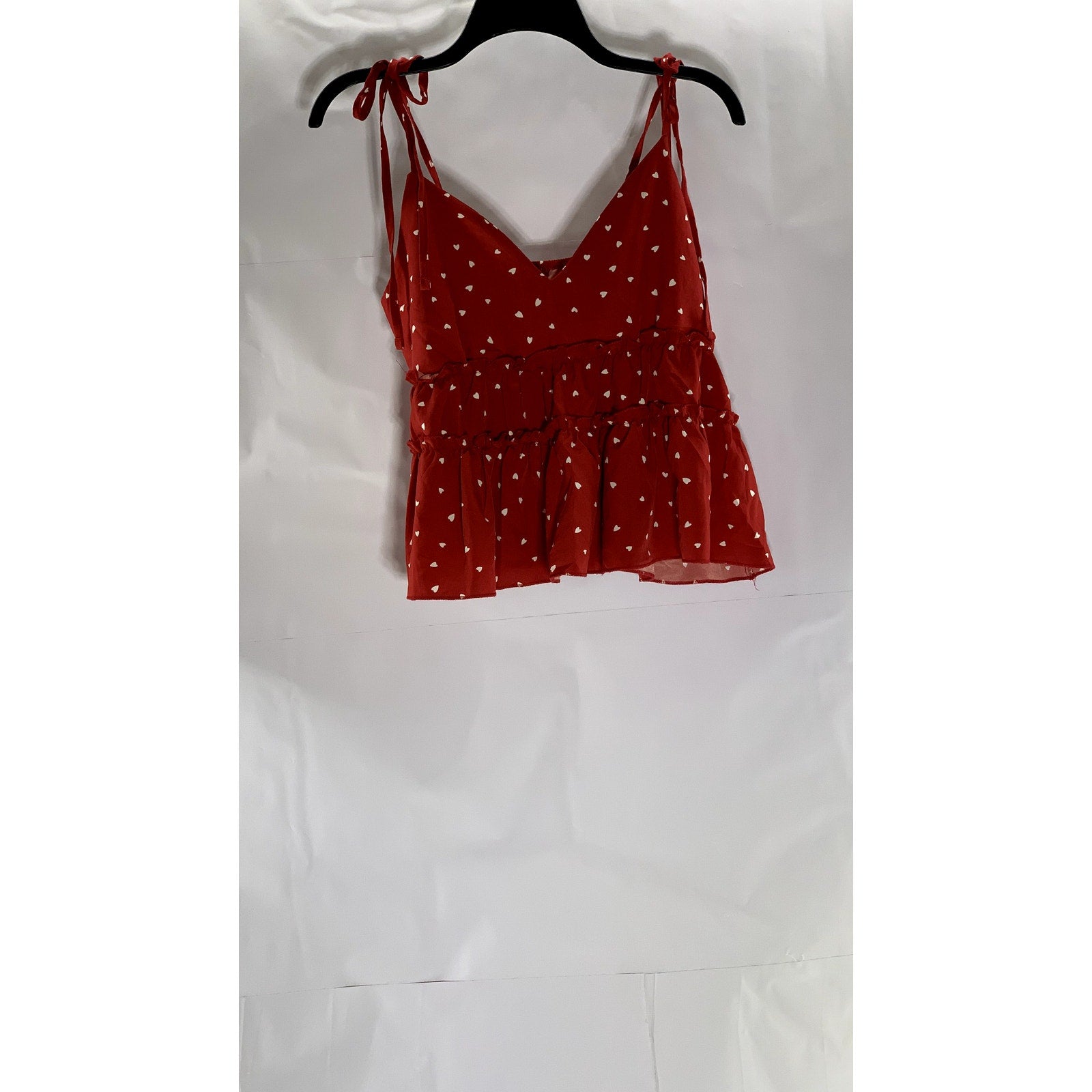 UNBRANDED Women's Red/White Polka Dot Tie-Sleeve Ruffle V-Neck Top SZ S