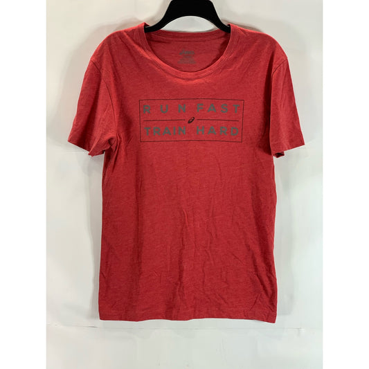 ASICS Men's Red Run Fast Train Hard Logo Crewneck Short Sleeve T-Shirt SZ S