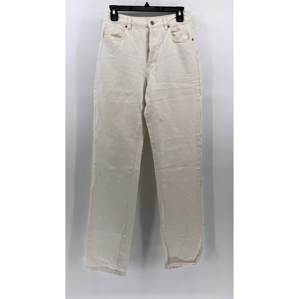 ROLLA'S Women's White Denim Classic Straight Leg High Rise Button-Fly Jeans SZ26