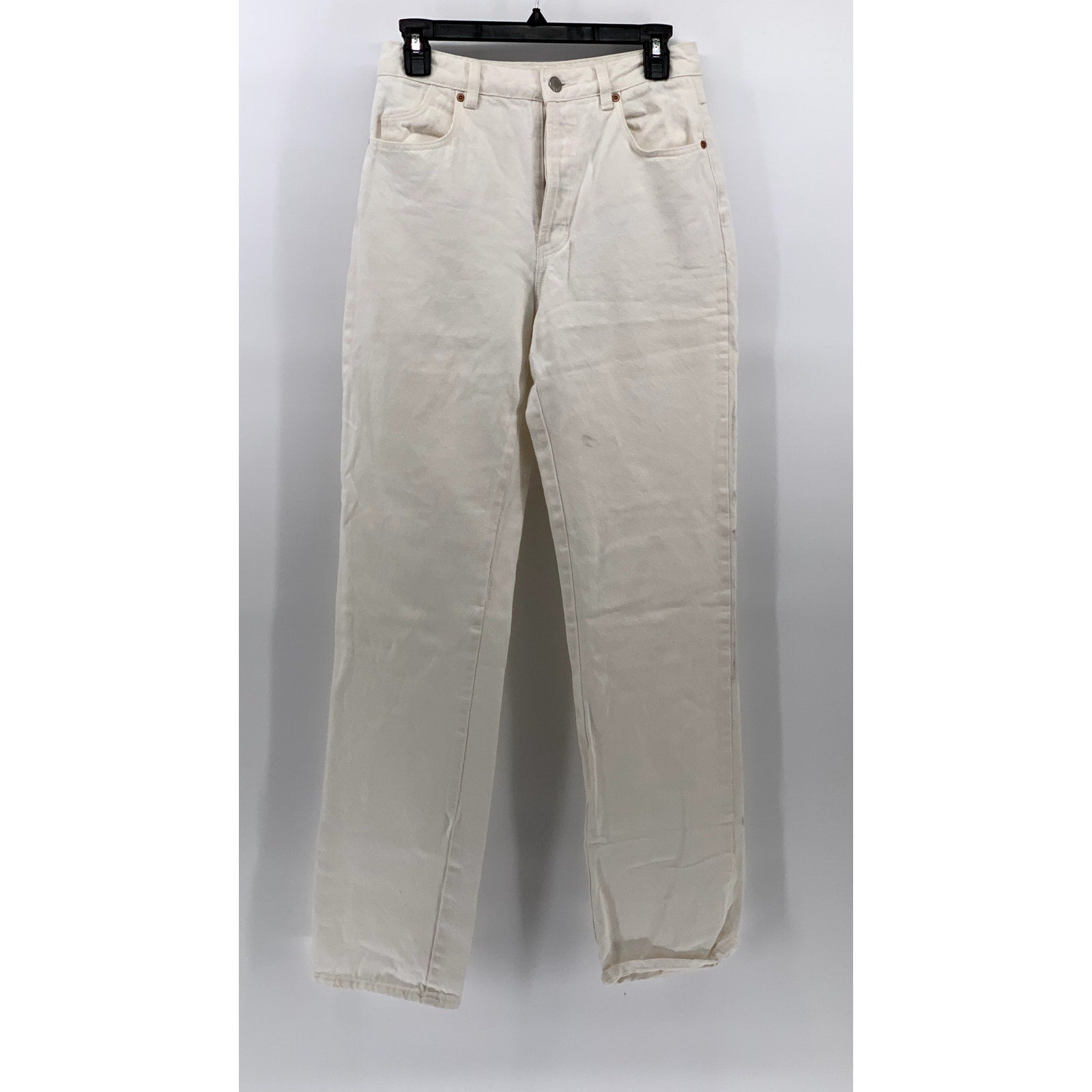 ROLLA'S Women's White Denim Classic Straight Leg High Rise Button-Fly Jeans SZ26