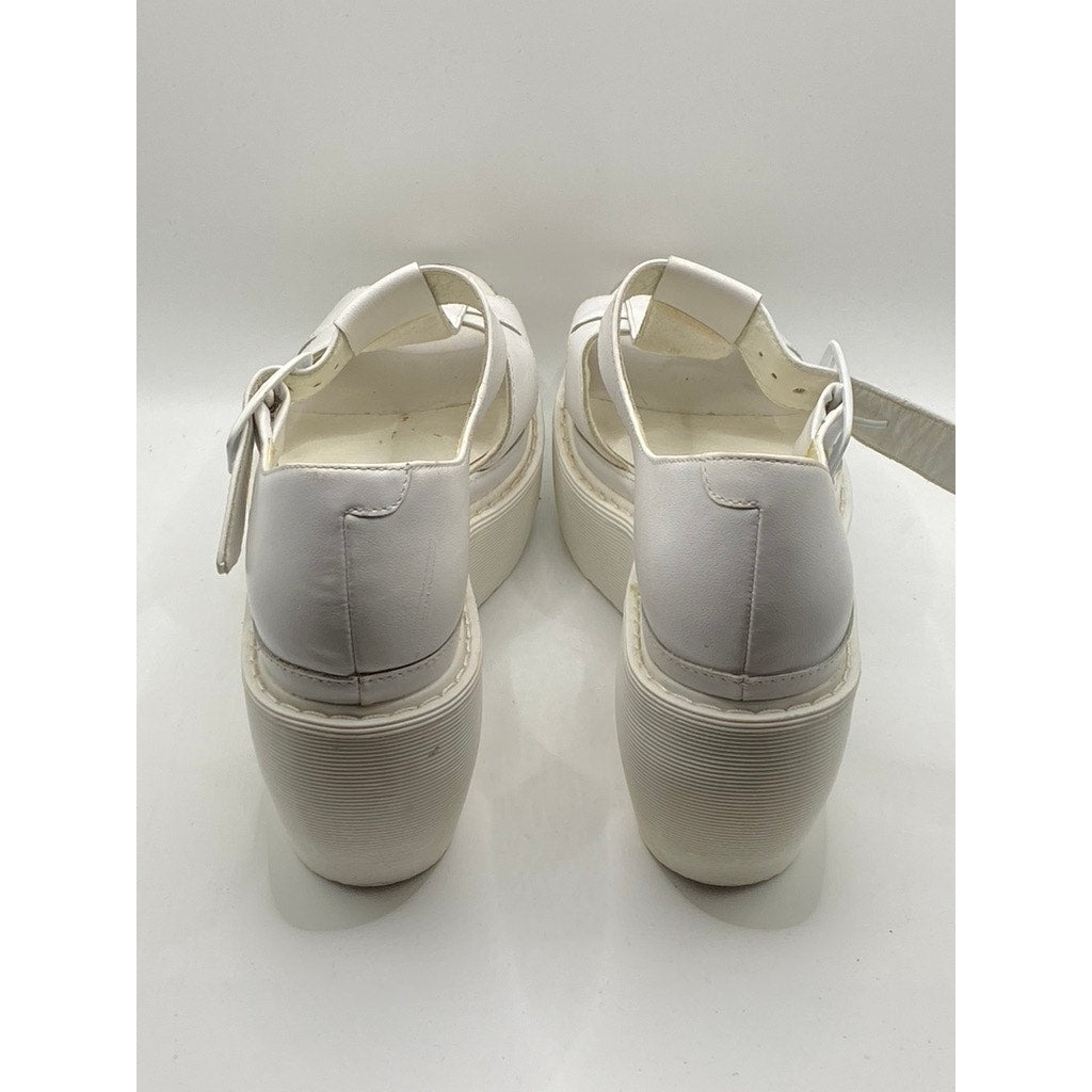 DR. MARTENS Women's White T-Strap Peep-Toe Wedge Platform Sandals SZ 8