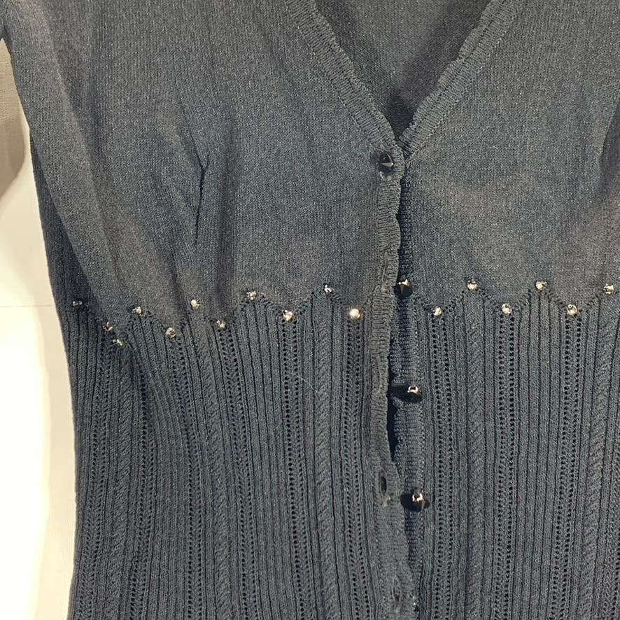 BLUMARINE Women's Black Beaded Vintage V-Neck Button-Up Cardigan SZ XS(4)