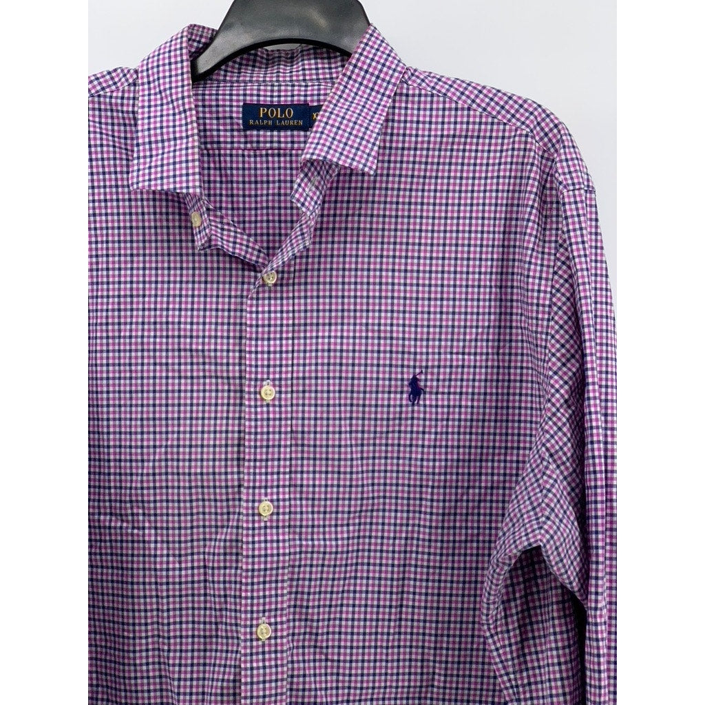 POLO RALPH LAUREN Men's Pink-Navy Gingham Button-Up Long Sleeve Shirt SZ 2XL