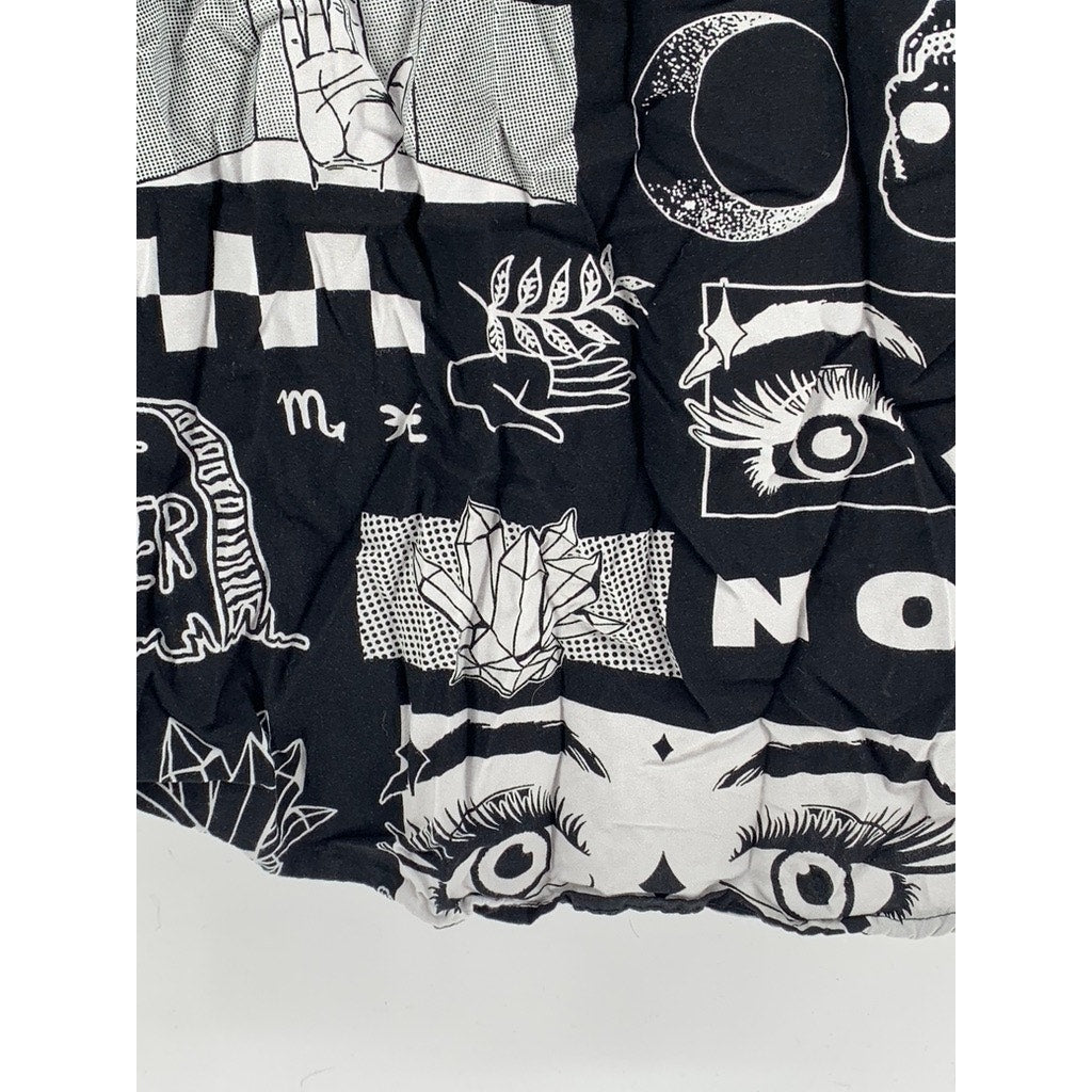 HOT TOPIC Men's Black-White Printed Nova Woven Button-Up Shirt SZ L
