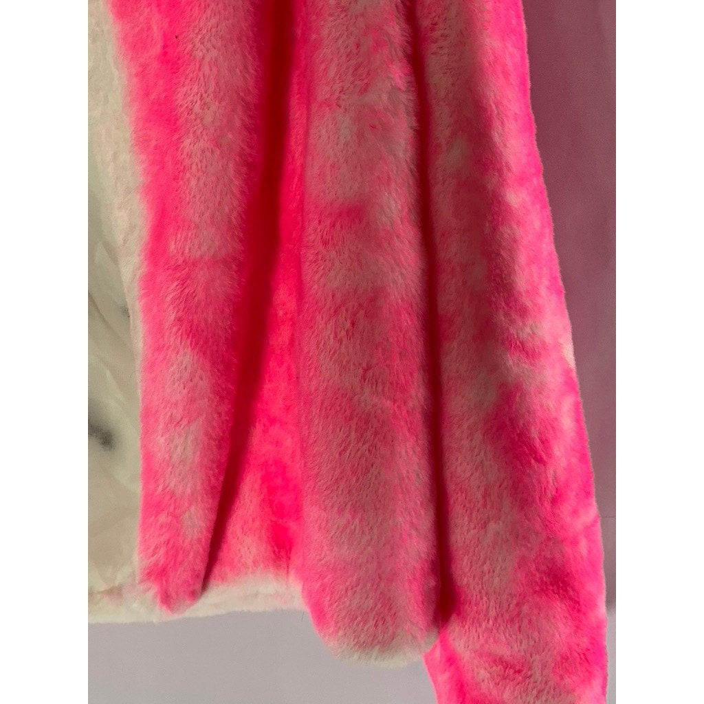 ROCKSTAR ORIGINAL Women's Pink Faux-Fur Rock Faux Graffiti Open-Front Coat SZ M