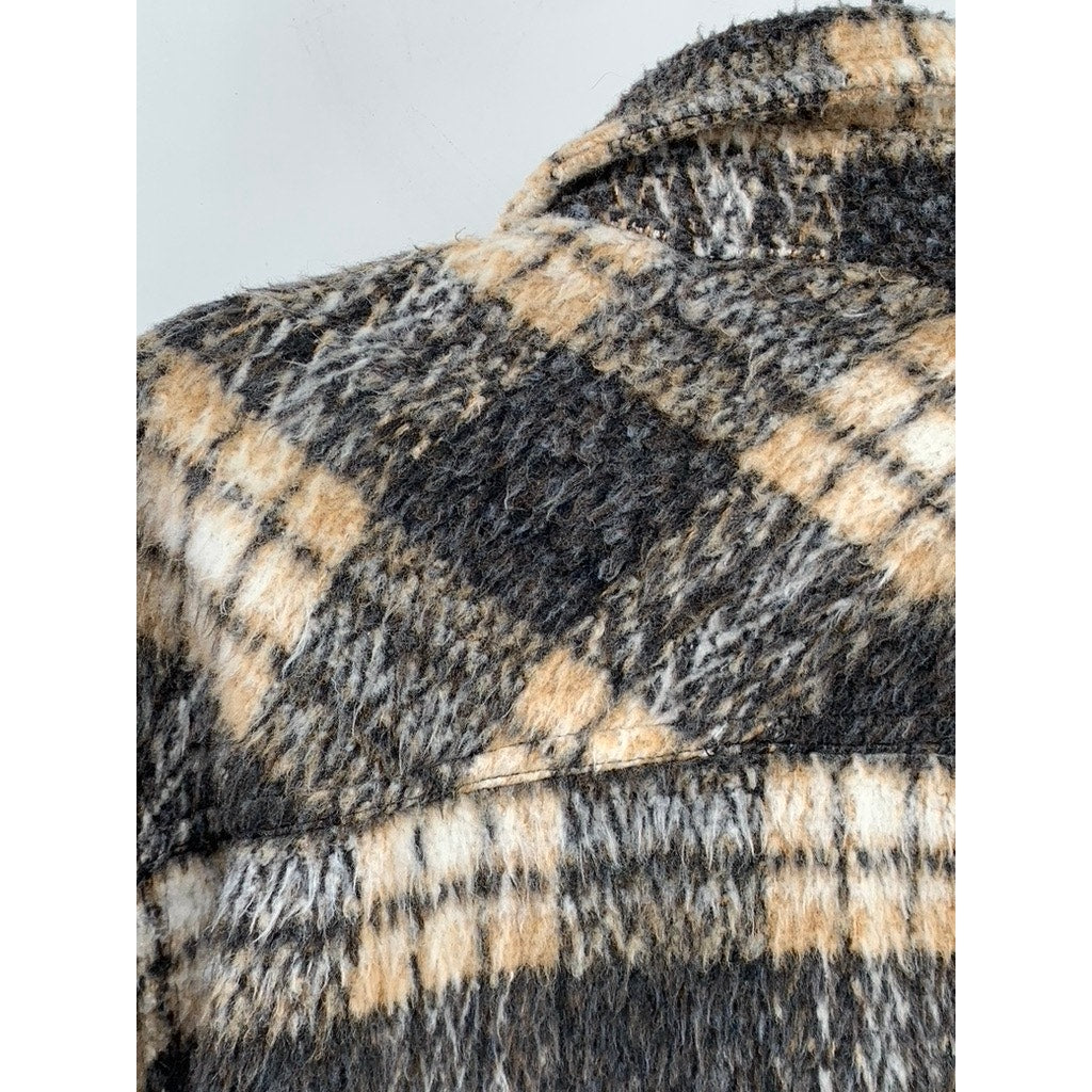 THREAD & SUPPLY Women’s Tan-Black Plaid Flannel Button-Up Shirt Jacket SZ S
