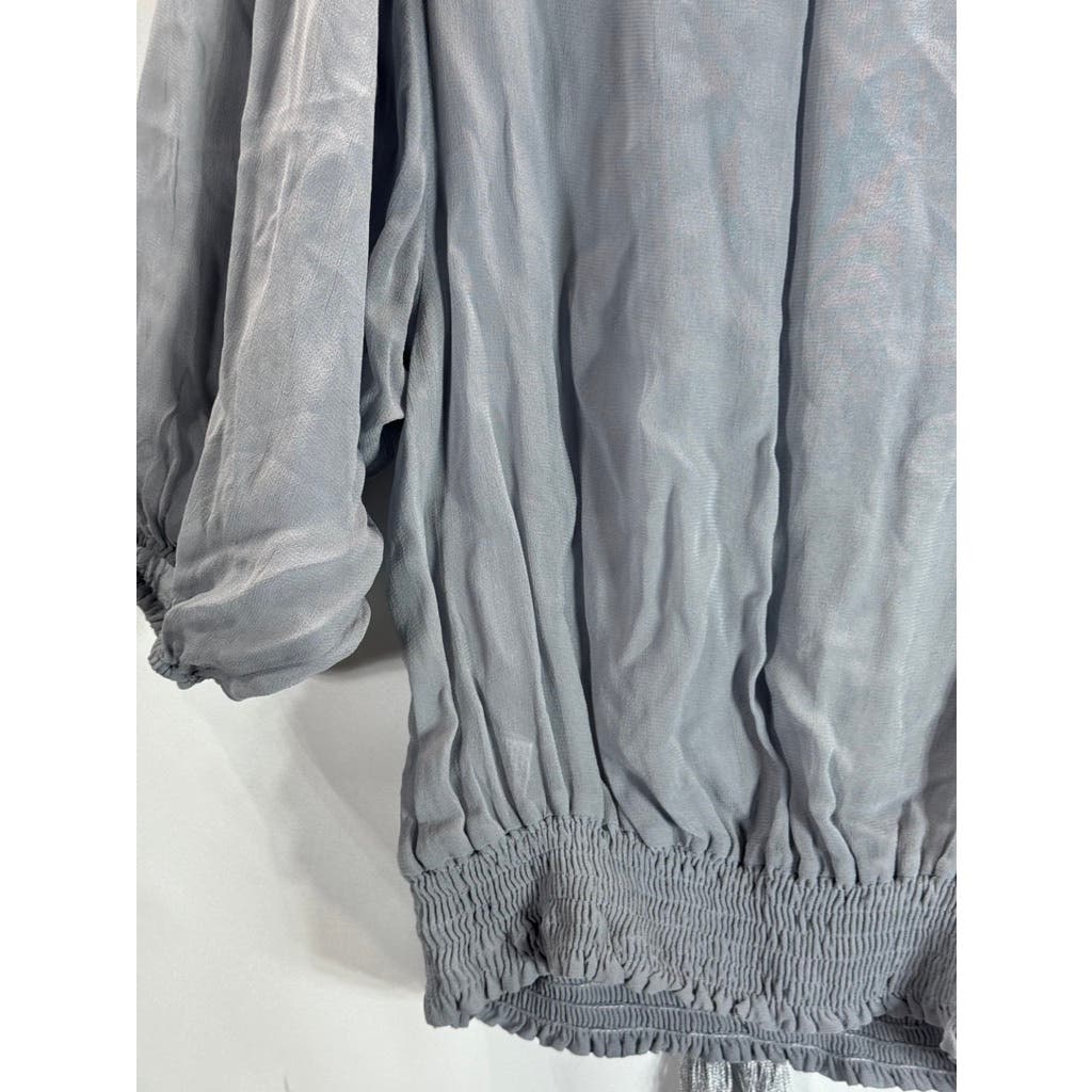 PATRONS OF PEACE Women's Grey Lace Embroidered Tassel Smocked Hem Top SZ S