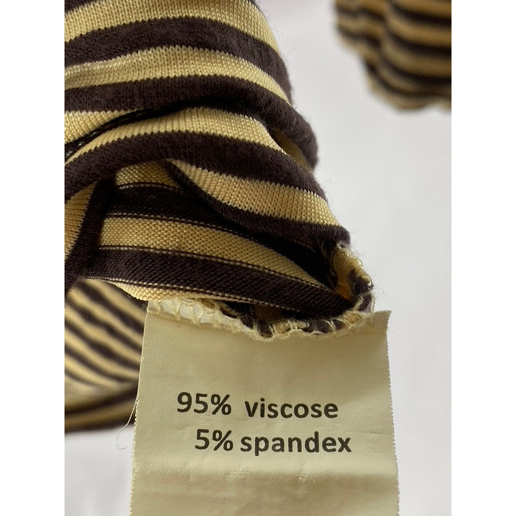 C-LECTIVE Women’s Tan-Brown Striped Crewneck 3/4 Sleeve Top SZ M