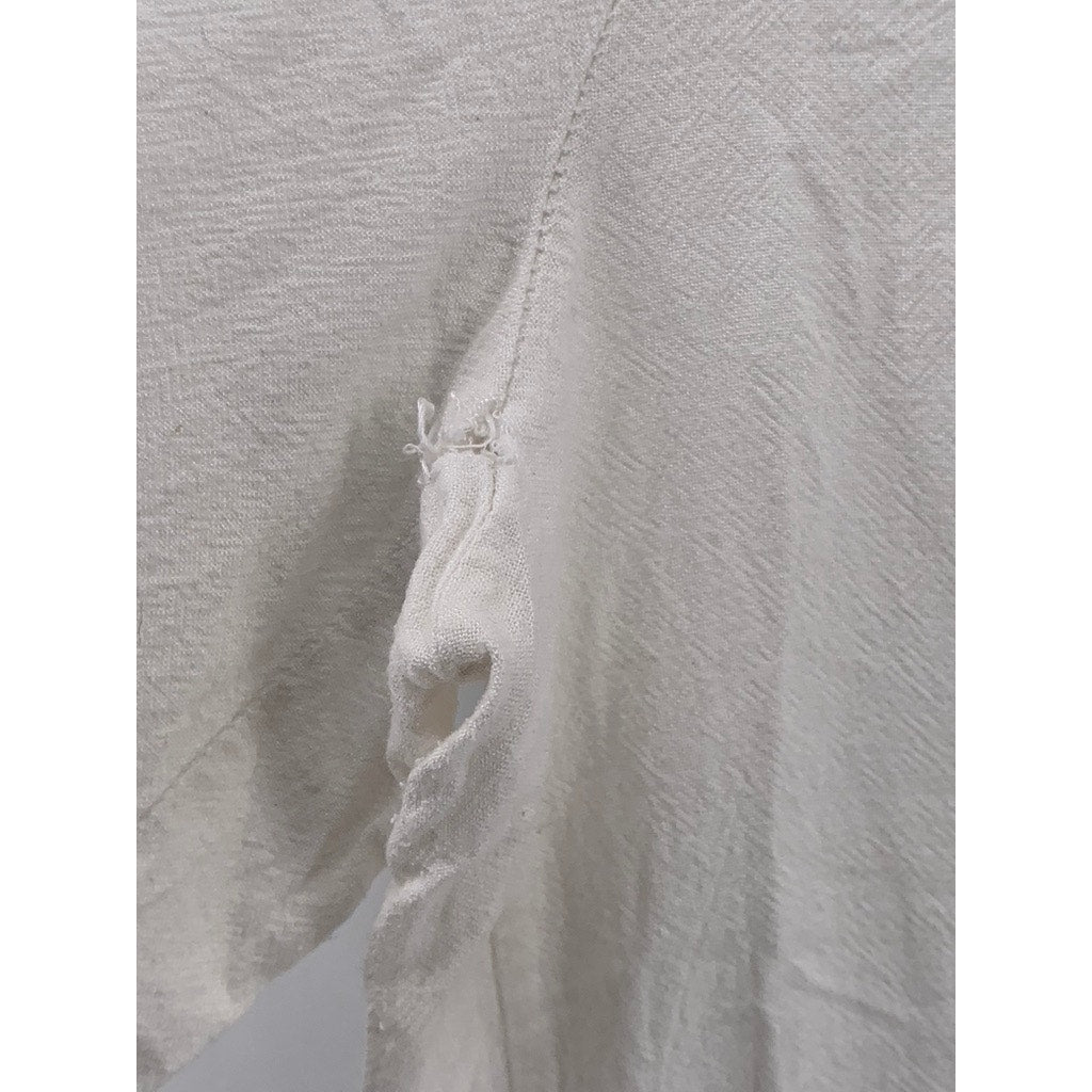 CROSBY Women's White-Tan Linen-Blend Pull-On Striped Cuff Wide-Leg Pant SZ L