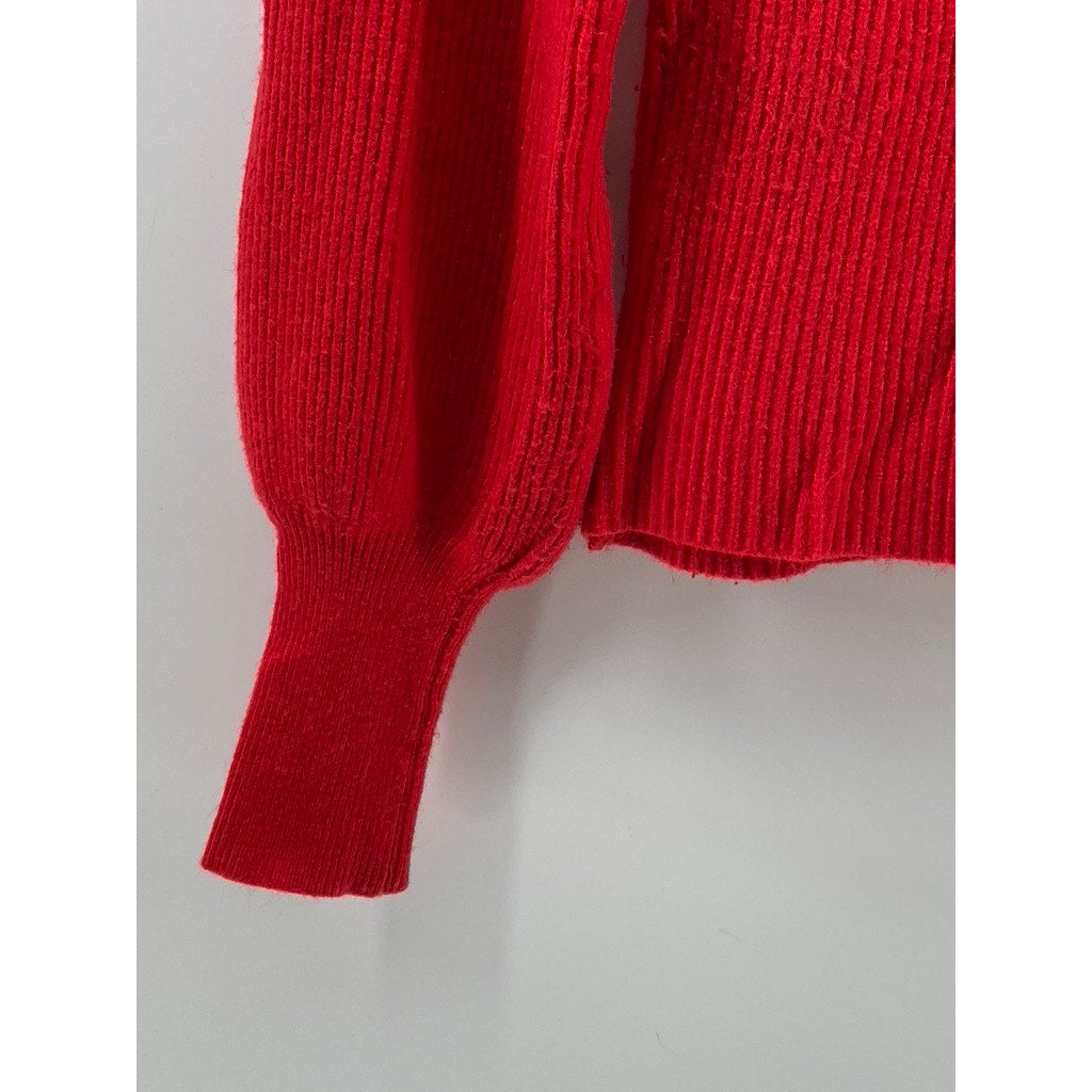 LINE & DOT Women's Bright Red Knit Mock-Neck Long Balloon Sleeve Sweater SZ XS