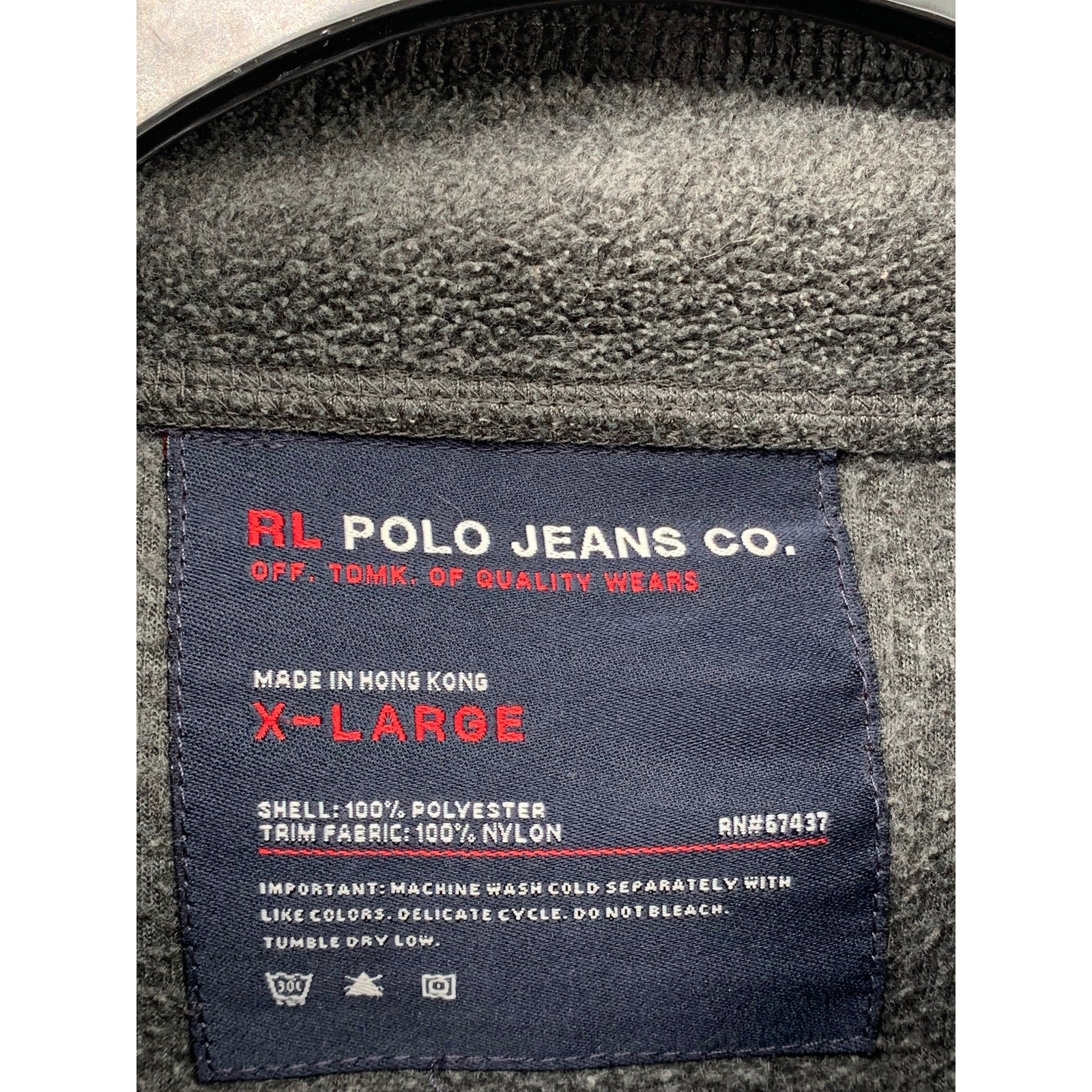 RALPH LAUREN POLO JEANS CO Men's Vintage Gray-Navy Fleece Zip-Up Sweater SZ XL