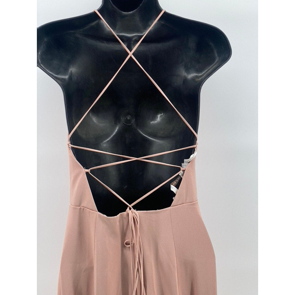 UNBRANDED Women's Pastel Pink Strappy Open-Back Halter Maxi Dress SZ S