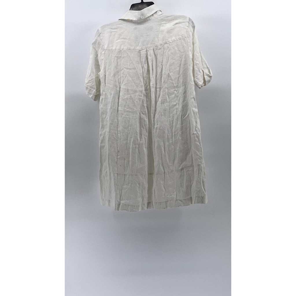 UNITED COLORS OF BENETTON Women's White Linen Split-Neck A-Line Mini Dress SZ XS