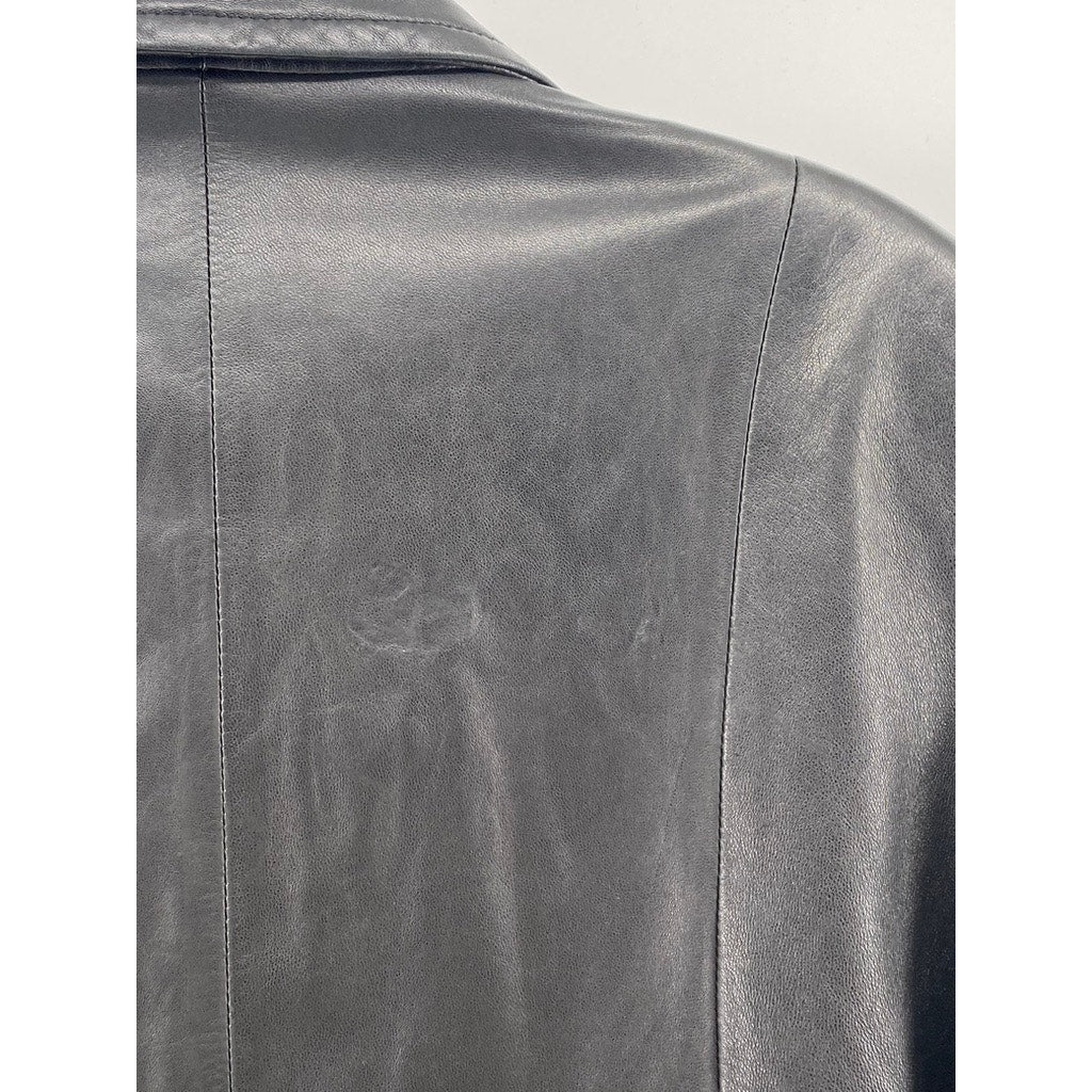 JUNE BASS Women's Black Leather Notch-Collar Zip-Up Jacket SZ M