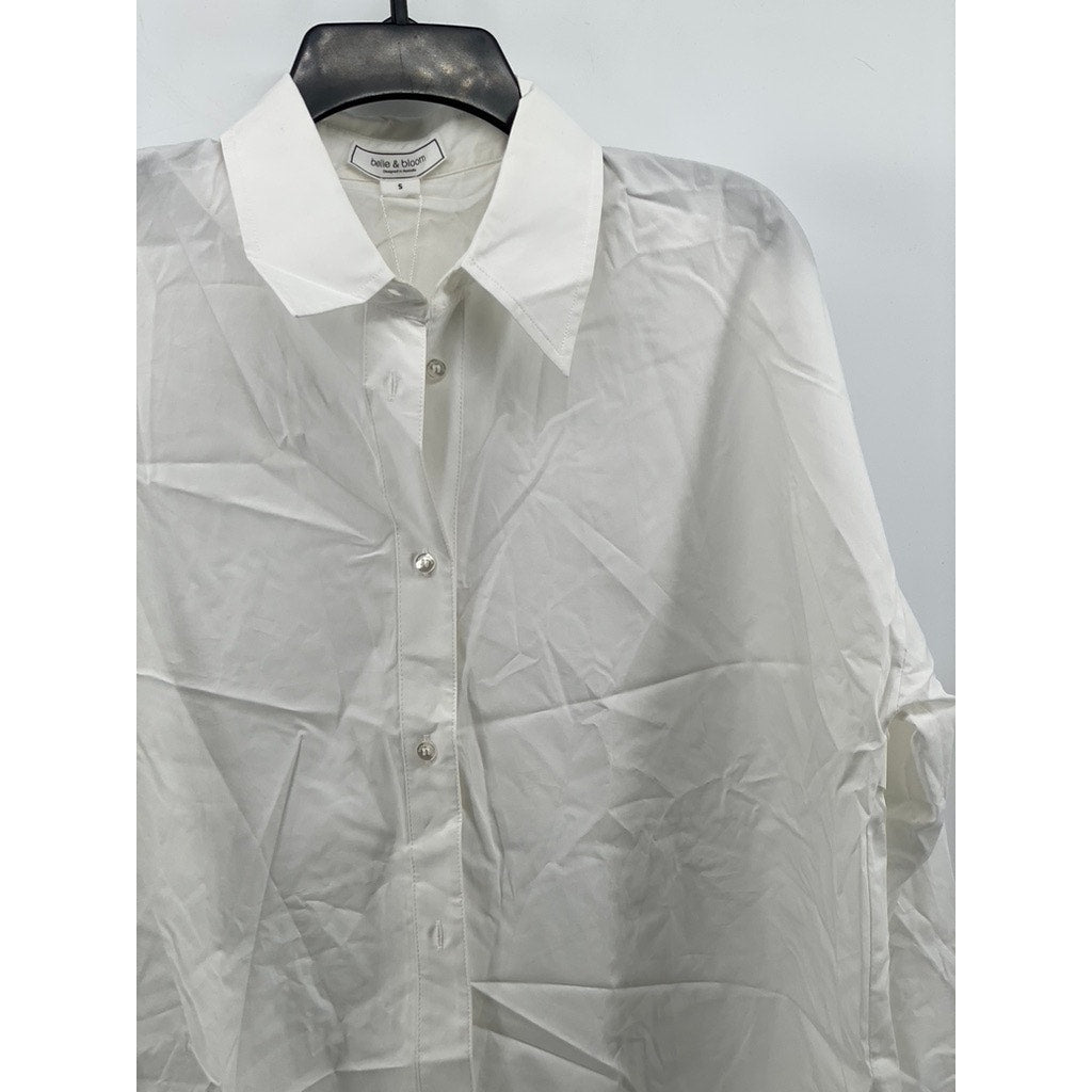 BELLE & BLOOM Women's White Into You Oversized Button-Up Long Sleeve Shirt SZ S