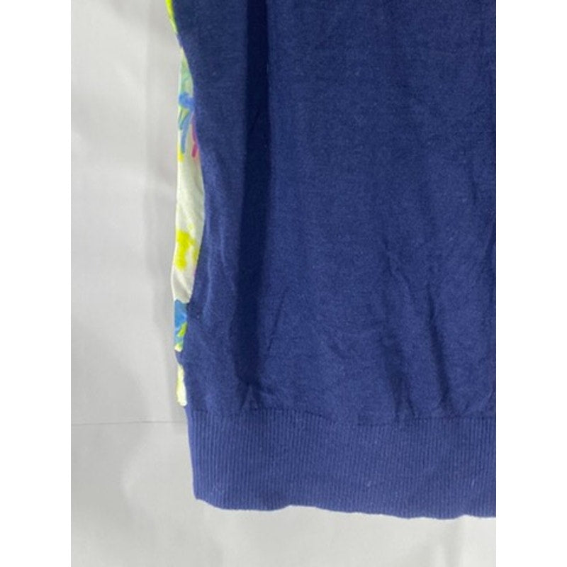 LAUREN RALPH LAUREN Women's Navy Silk Floral Crewneck Sleeveless Keyhole Top SZL