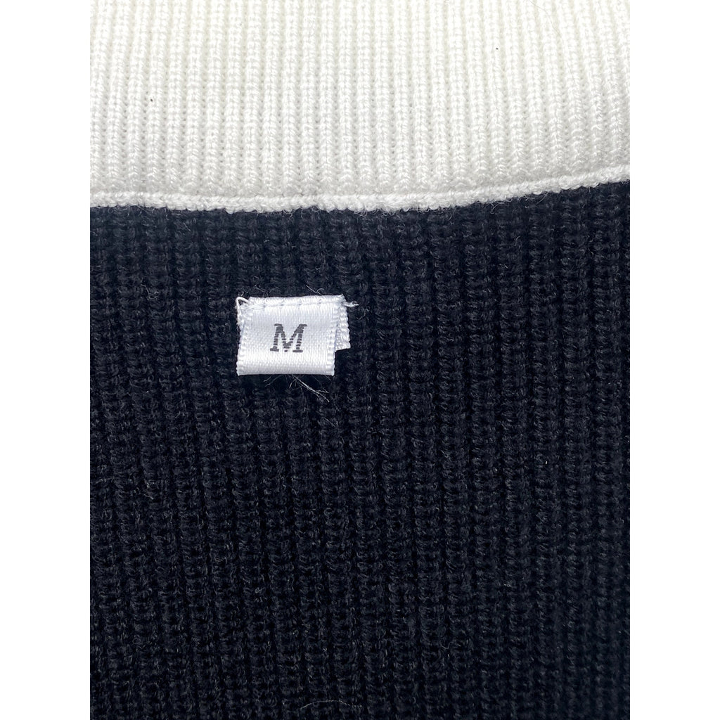 UNBRANDED Women's Black-White Crewneck Ribbed Drop Shoulder Sweater SZ M