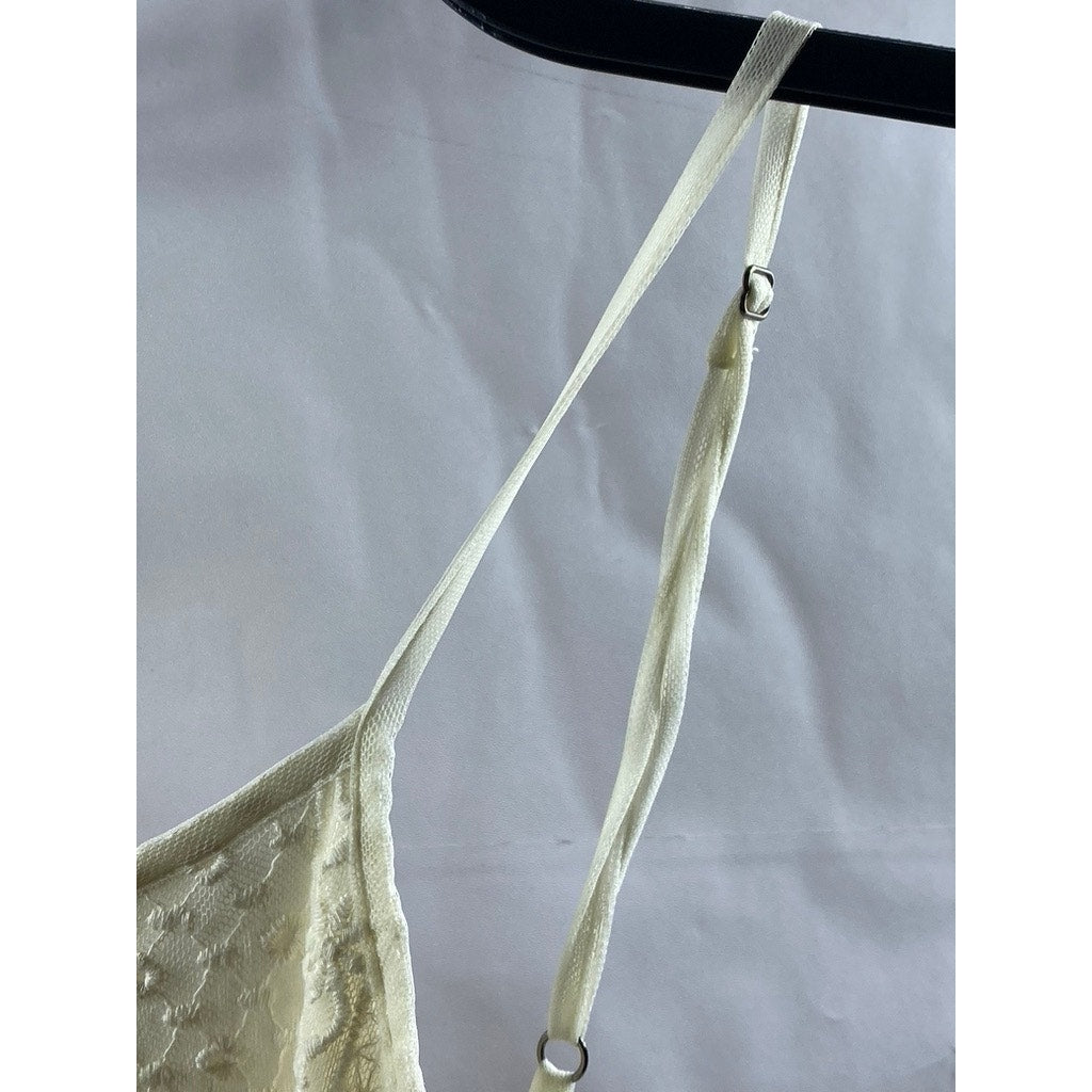 PULL& BEAR Women's Cream Lace Scoop-Neck Spaghetti Strap A-line Mini Dress SZ M