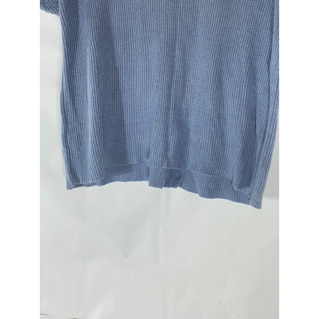 NORTON MCNAUGHTON Women’s Blue Rib Knit Crewneck Short Sleeve Top SZ L