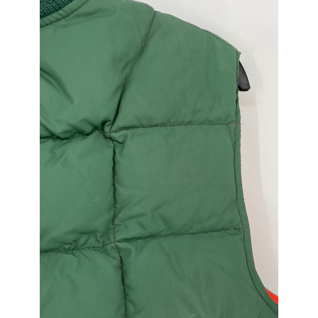 UNBRANDED Men's Forest Green-Orange Reversible Zip-Up Puffer Vest SZ S