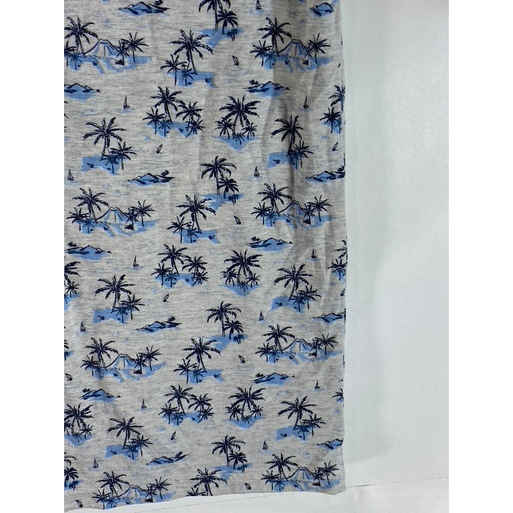 GOODFELLOW & CO Men's Grey Palm Tree Print Crewneck Standard-Fit T-Shirt SZ M