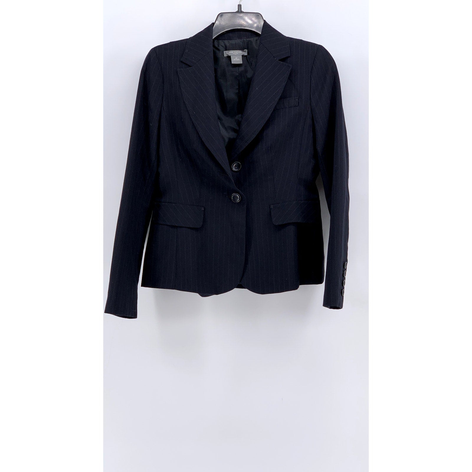 ANN TAYLOR Women's Petite Navy Pinstripe Two-Button Blazer SZ 2P
