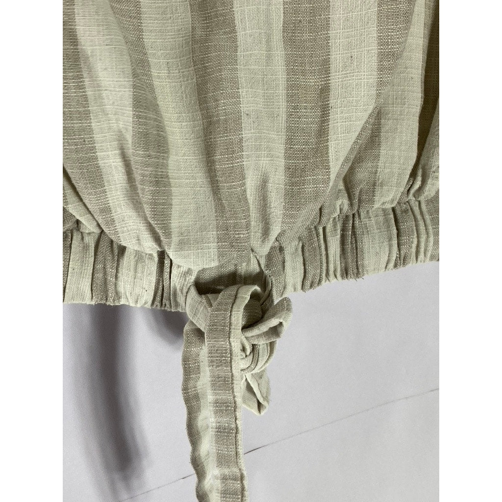 AZOE Women’s Cream-Beige Striped Square-Neck Tie-Hem Cropped Tank Top SZ S