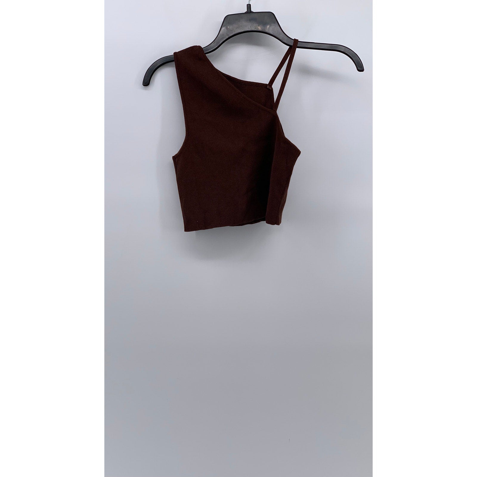 ZARA Women's Brown Ribbed High-Neck One-Sleeve Cropped Tank Top SZ S