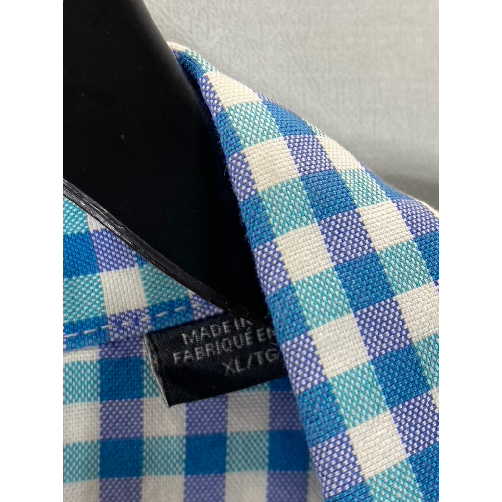 A|X ARMANI EXCHANGE Men's Blue Mini Check Regular-Fit Button-Up Shirt SZ XL