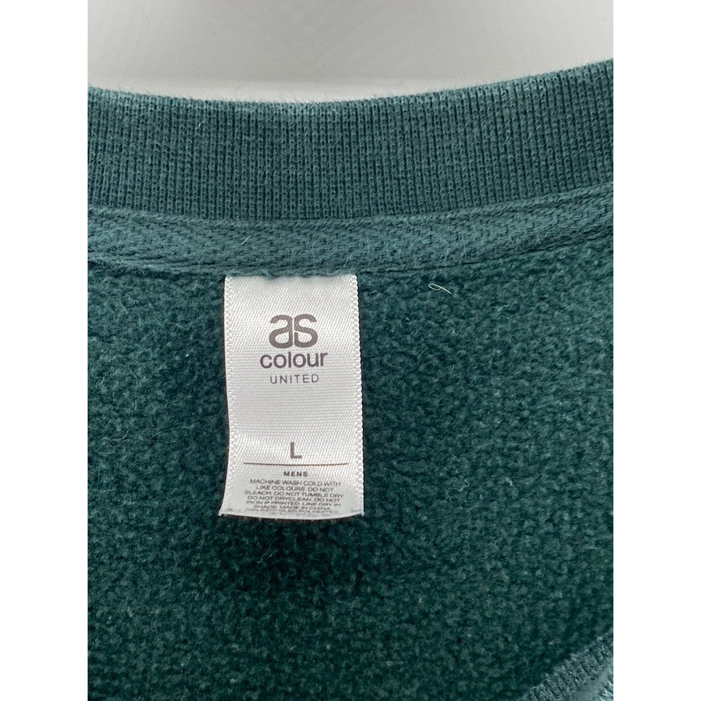 AS COLOUR UNITED Men's Dark Green Logo Crewneck Long Sleeve Sweatshirt SZ L
