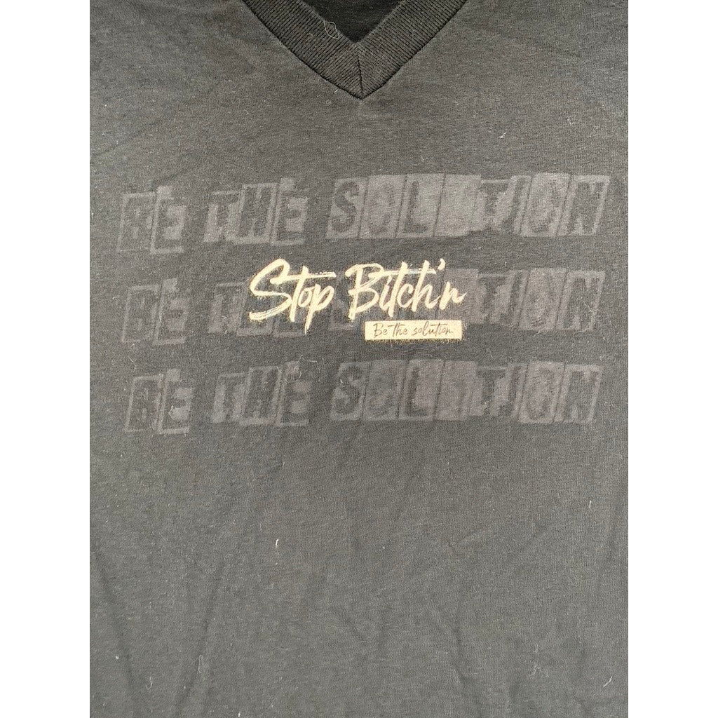 BELLA + CANVAS Women's Black V-Neck Script Logo Short Sleeve Top SZ S